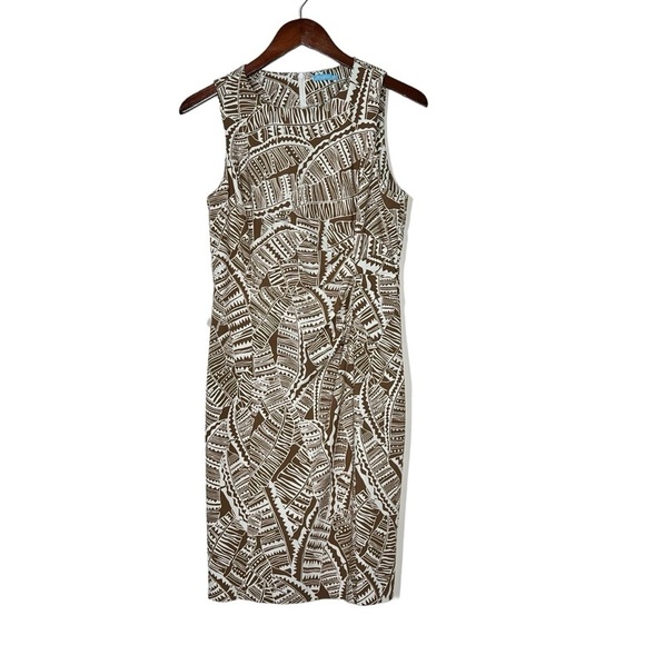 J. MCLAUGHLIN Brown White Tropical Sleeveless Anne Sheath Dress Size 8 - Picture 11 of 16